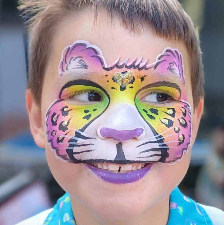 leopardfacepaint, professionalfacepainter, rainbowleopardfacepaint